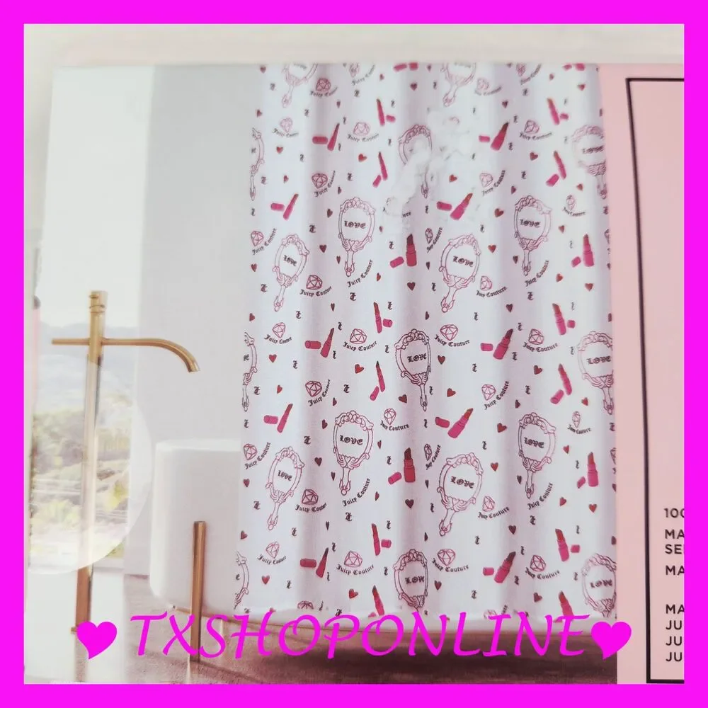 💗🚿Juicy Couture Printed shower curtain with hooks🚿💗NEW
